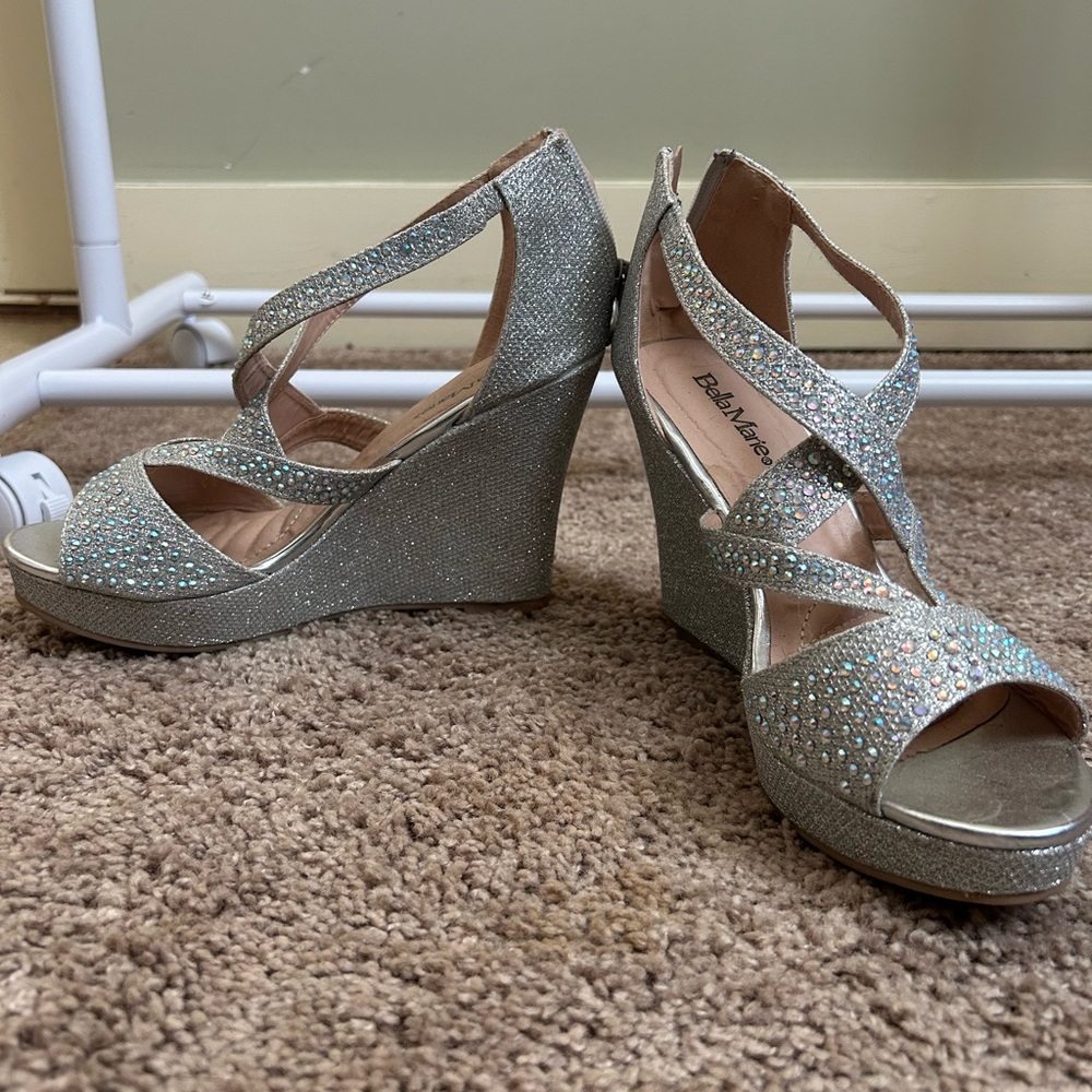 Bella Marie Glittering Silver Wedge Heels